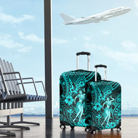 Hawaii Hula Girl Luggage Cover Hibiscus Hawaii Tribal Tattoo Turquoise Version - Wonder Print Shop