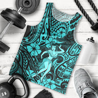 Hawaii Hula Girl Men Tank Top Hibiscus Hawaii Tribal Tattoo Turquoise Version - Wonder Print Shop