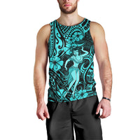 Hawaii Hula Girl Men Tank Top Hibiscus Hawaii Tribal Tattoo Turquoise Version - Wonder Print Shop