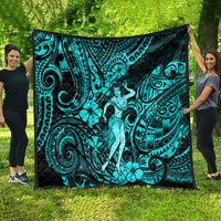 Hawaii Hula Girl Quilt Hibiscus Hawaii Tribal Tattoo Turquoise Version - Wonder Print Shop