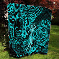 Hawaii Hula Girl Quilt Hibiscus Hawaii Tribal Tattoo Turquoise Version - Wonder Print Shop