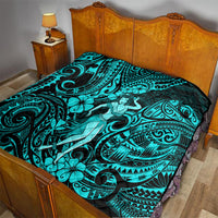Hawaii Hula Girl Quilt Hibiscus Hawaii Tribal Tattoo Turquoise Version - Wonder Print Shop