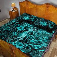 Hawaii Hula Girl Quilt Bed Set Hibiscus Hawaii Tribal Tattoo Turquoise Version - Wonder Print Shop