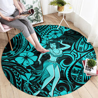 hawaii-hula-girl-round-carpet-hibiscus-hawaii-tribal-tattoo-turquoise-version