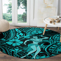 hawaii-hula-girl-round-carpet-hibiscus-hawaii-tribal-tattoo-turquoise-version
