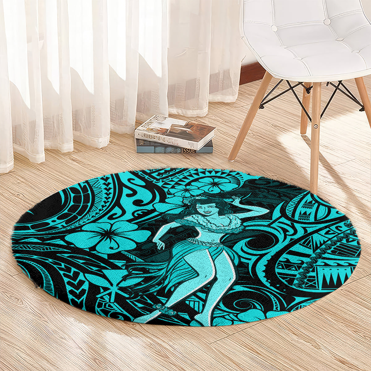 hawaii-hula-girl-round-carpet-hibiscus-hawaii-tribal-tattoo-turquoise-version