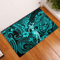 Hawaii Hula Girl Rubber Doormat Hibiscus Hawaii Tribal Tattoo Turquoise Version - Wonder Print Shop