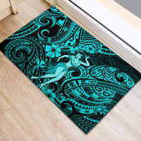 Hawaii Hula Girl Rubber Doormat Hibiscus Hawaii Tribal Tattoo Turquoise Version - Wonder Print Shop