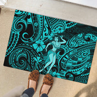 Hawaii Hula Girl Rubber Doormat Hibiscus Hawaii Tribal Tattoo Turquoise Version - Wonder Print Shop