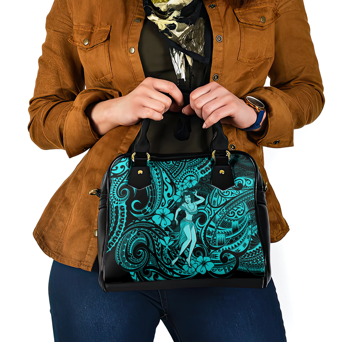 hawaii-hula-girl-shoulder-handbag-hibiscus-hawaii-tribal-tattoo-turquoise-version