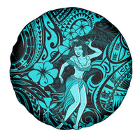 Hawaii Hula Girl Spare Tire Cover Hibiscus Hawaii Tribal Tattoo Turquoise Version - Wonder Print Shop