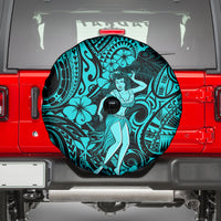 Hawaii Hula Girl Spare Tire Cover Hibiscus Hawaii Tribal Tattoo Turquoise Version - Wonder Print Shop