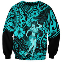 Hawaii Hula Girl Sweatshirt Hibiscus Hawaii Tribal Tattoo Turquoise Version - Wonder Print Shop