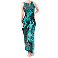 Hawaii Hula Girl Tank Maxi Dress Hibiscus Hawaii Tribal Tattoo Turquoise Version - Wonder Print Shop