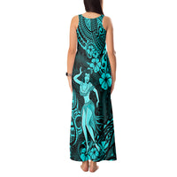 Hawaii Hula Girl Tank Maxi Dress Hibiscus Hawaii Tribal Tattoo Turquoise Version - Wonder Print Shop