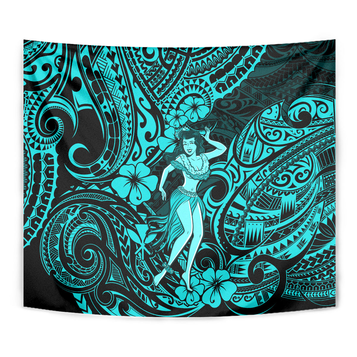 Hawaii Hula Girl Tapestry Hibiscus Hawaii Tribal Tattoo Turquoise Version - Wonder Print Shop