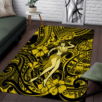 Hawaii Hula Girl Area Rug Hibiscus Hawaii Tribal Tattoo Yellow Version - Wonder Print Shop
