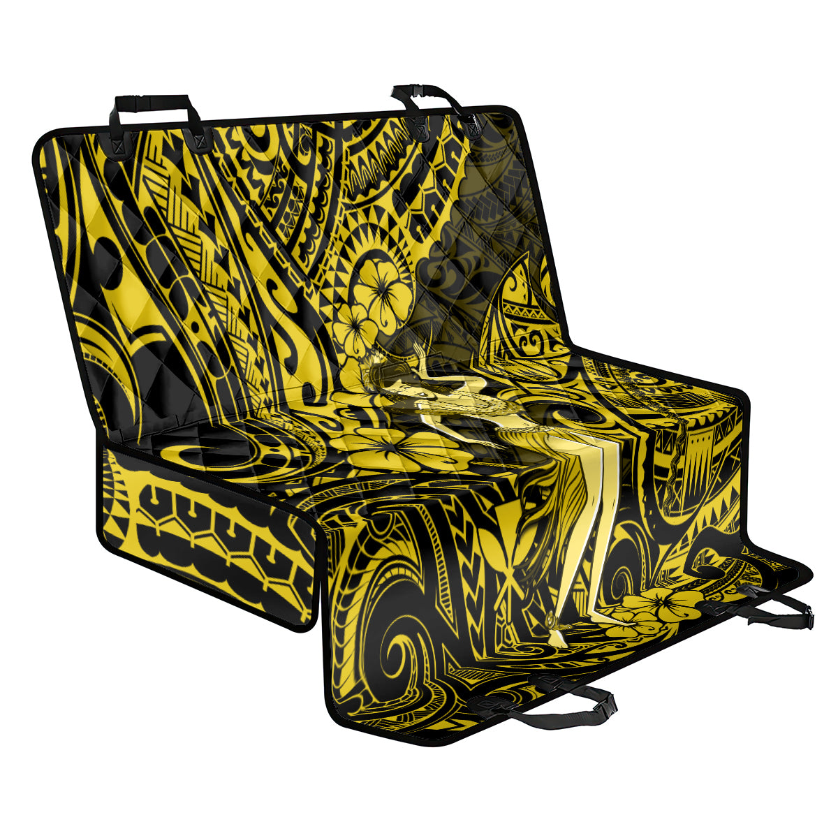 Hawaii Hula Girl Back Car Seat Cover Hibiscus Hawaii Tribal Tattoo Yellow Version - Wonder Print Shop