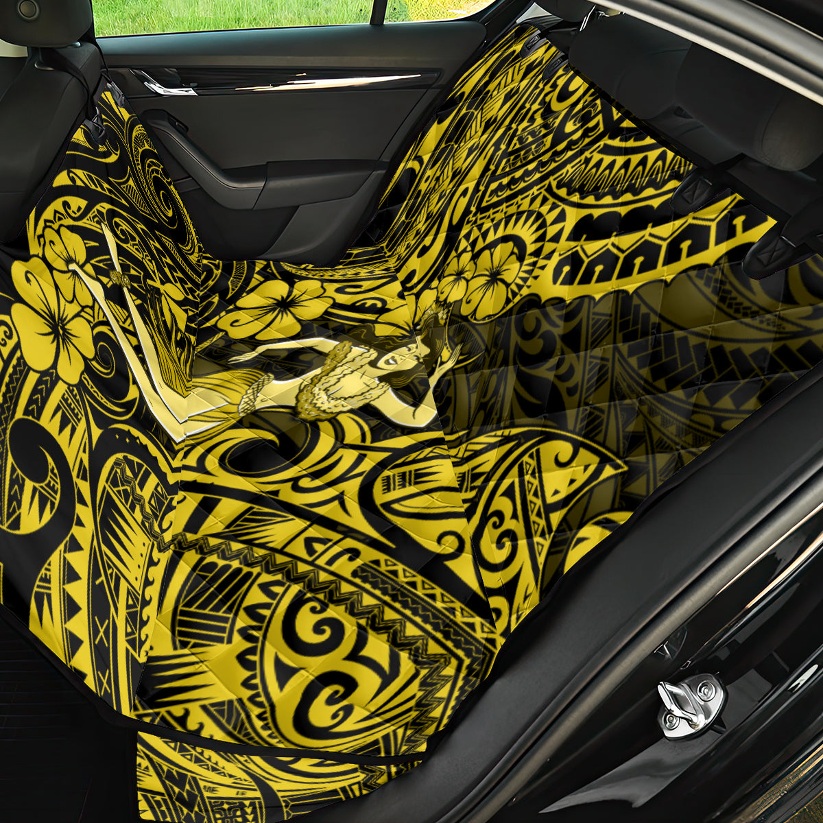 Hawaii Hula Girl Back Car Seat Cover Hibiscus Hawaii Tribal Tattoo Yellow Version - Wonder Print Shop