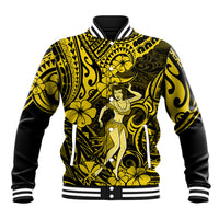Hawaii Hula Girl Baseball Jacket Hibiscus Hawaii Tribal Tattoo Yellow Version - Wonder Print Shop