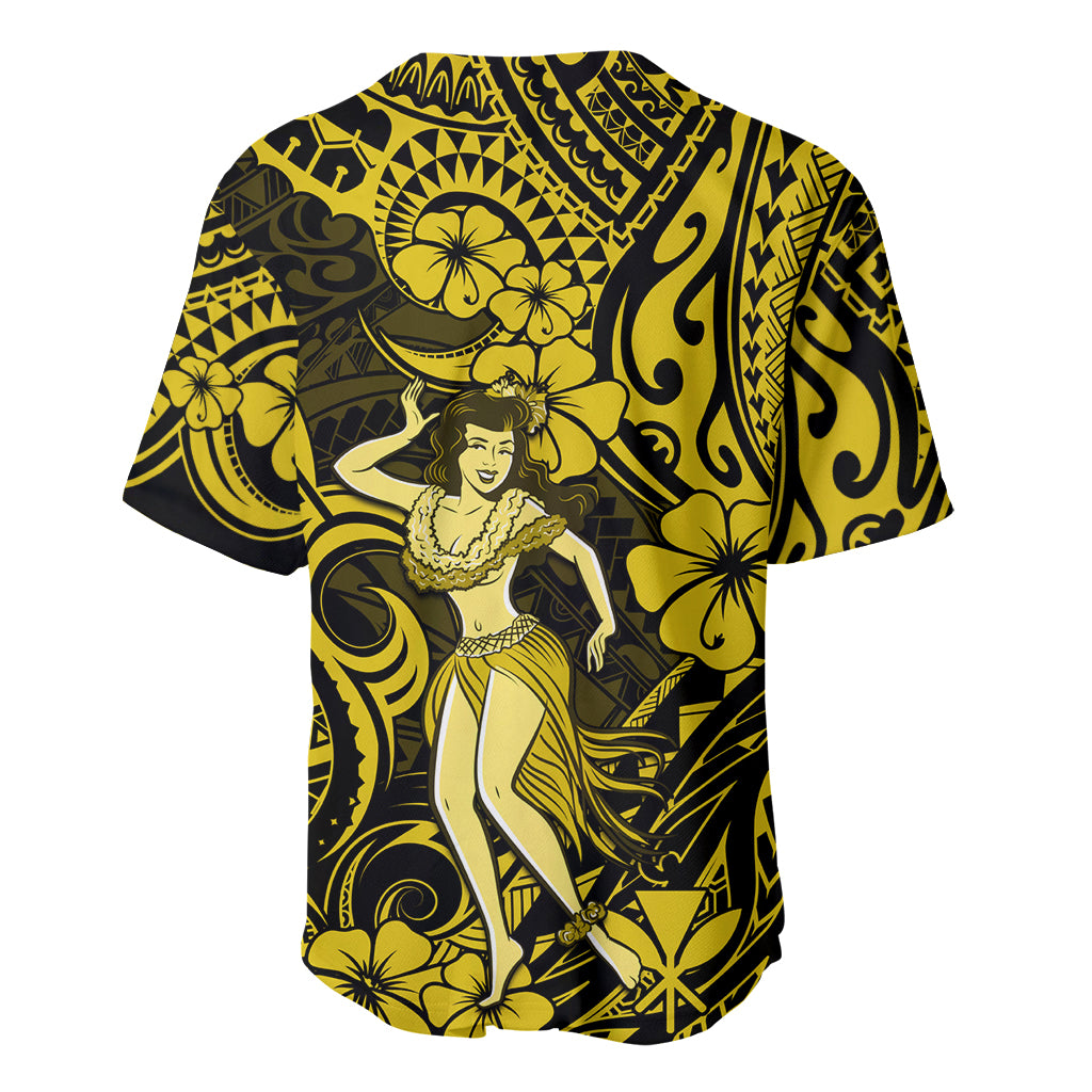 Hawaii Hula Girl Baseball Jersey Hibiscus Hawaii Tribal Tattoo Yellow Version - Wonder Print Shop