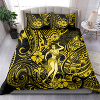 Hawaii Hula Girl Bedding Set Hibiscus Hawaii Tribal Tattoo Yellow Version - Wonder Print Shop