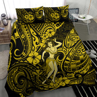 Hawaii Hula Girl Bedding Set Hibiscus Hawaii Tribal Tattoo Yellow Version - Wonder Print Shop