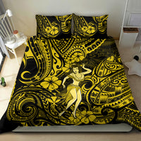 Hawaii Hula Girl Bedding Set Hibiscus Hawaii Tribal Tattoo Yellow Version - Wonder Print Shop