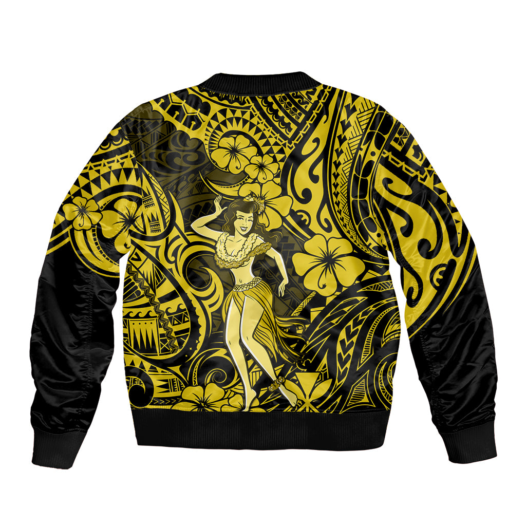 Hawaii Hula Girl Bomber Jacket Hibiscus Hawaii Tribal Tattoo Yellow Version - Wonder Print Shop
