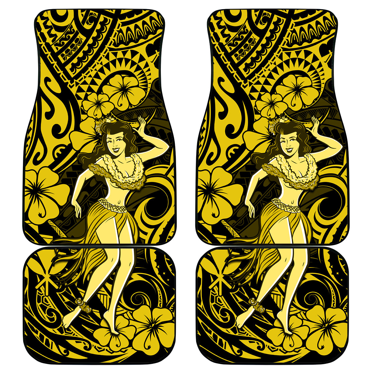 Hawaii Hula Girl Car Mats Hibiscus Hawaii Tribal Tattoo Yellow Version - Wonder Print Shop