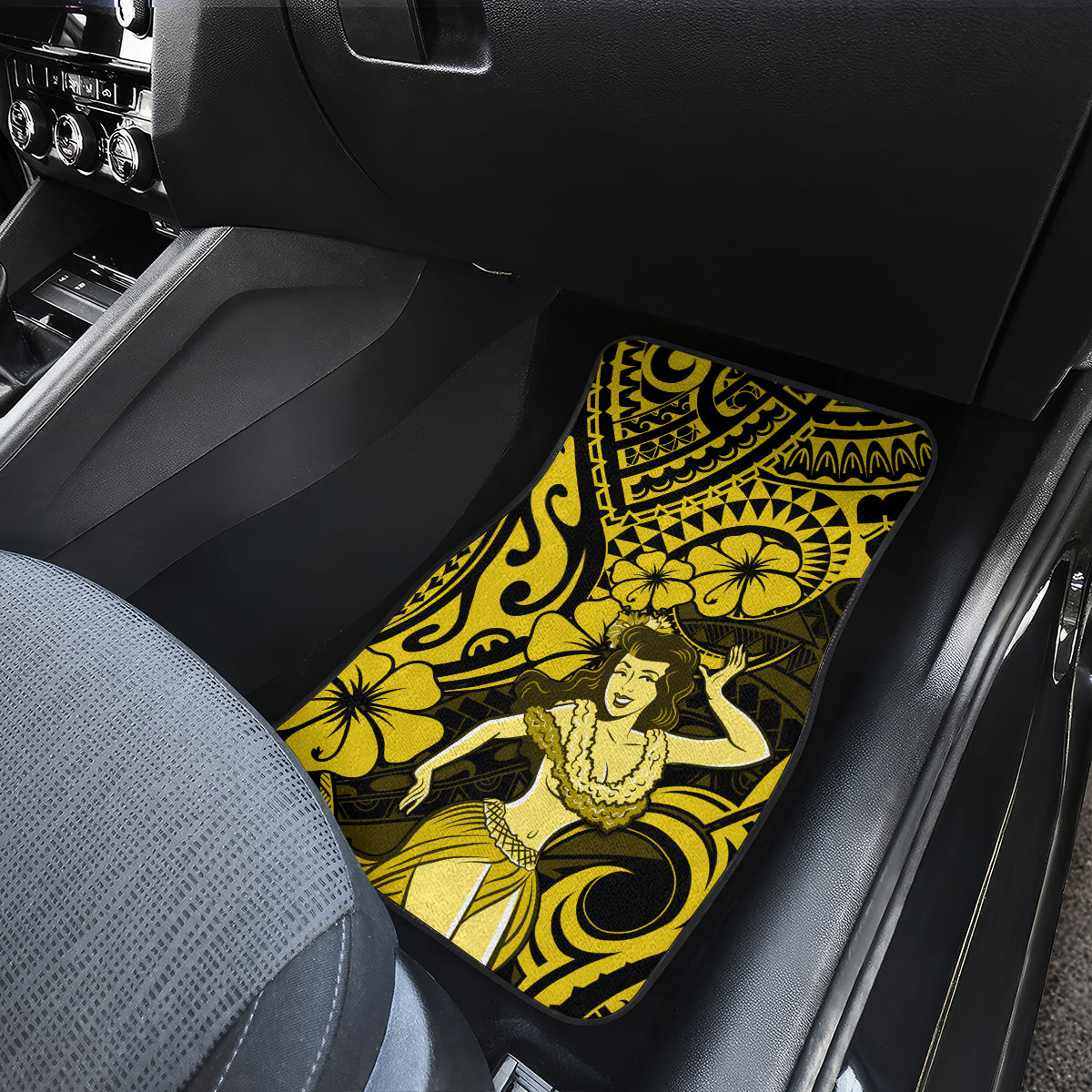 Hawaii Hula Girl Car Mats Hibiscus Hawaii Tribal Tattoo Yellow Version - Wonder Print Shop