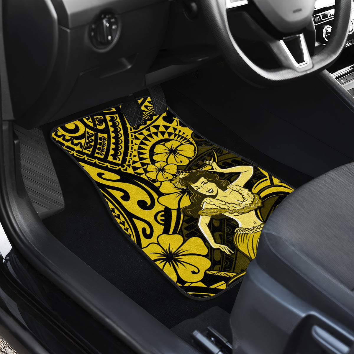 Hawaii Hula Girl Car Mats Hibiscus Hawaii Tribal Tattoo Yellow Version - Wonder Print Shop