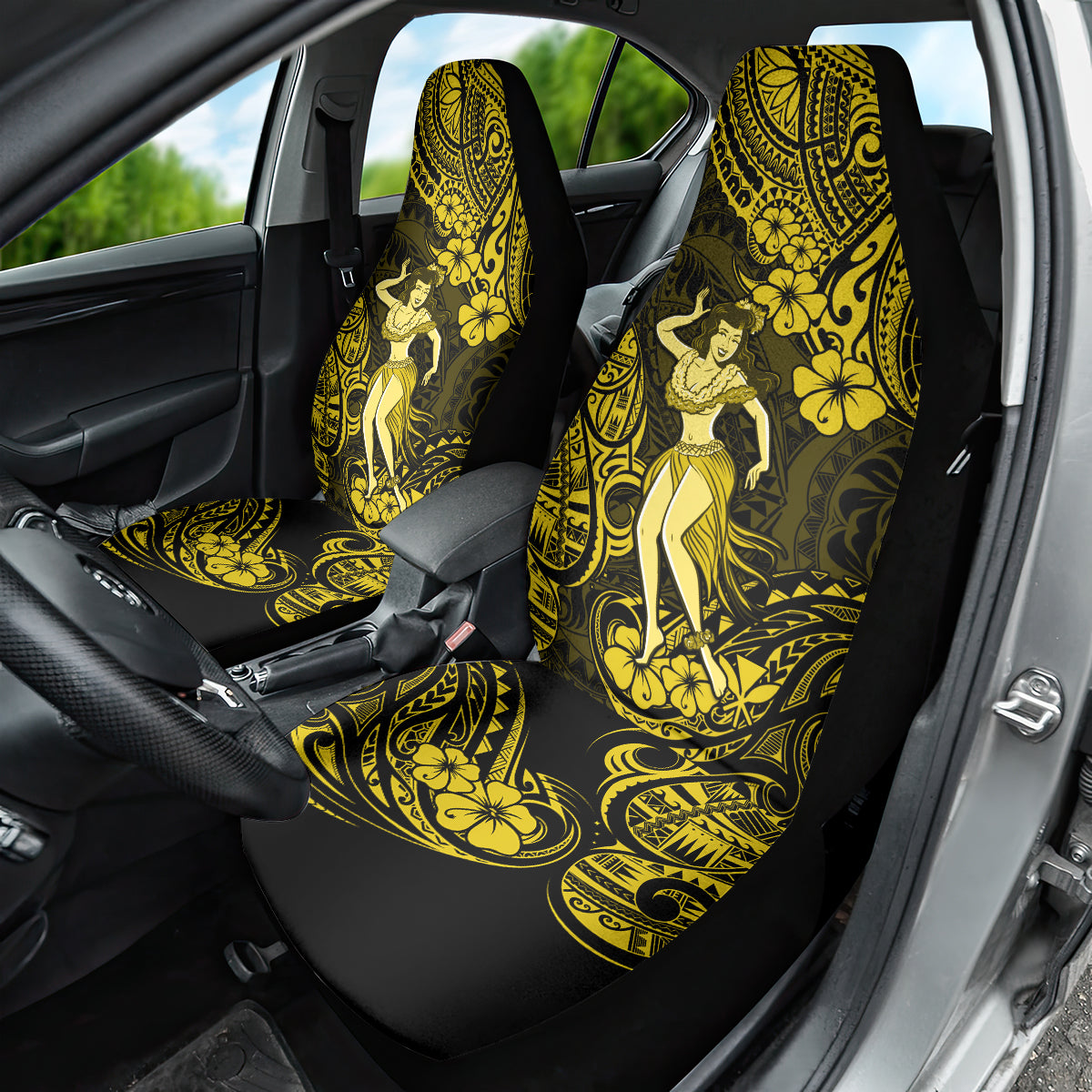 Hawaii Hula Girl Car Seat Cover Hibiscus Hawaii Tribal Tattoo Yellow Version - Wonder Print Shop