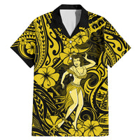 Hawaii Hula Girl Family Matching Mermaid Dress and Hawaiian Shirt Hibiscus Hawaii Tribal Tattoo Yellow Version - Wonder Print Shop