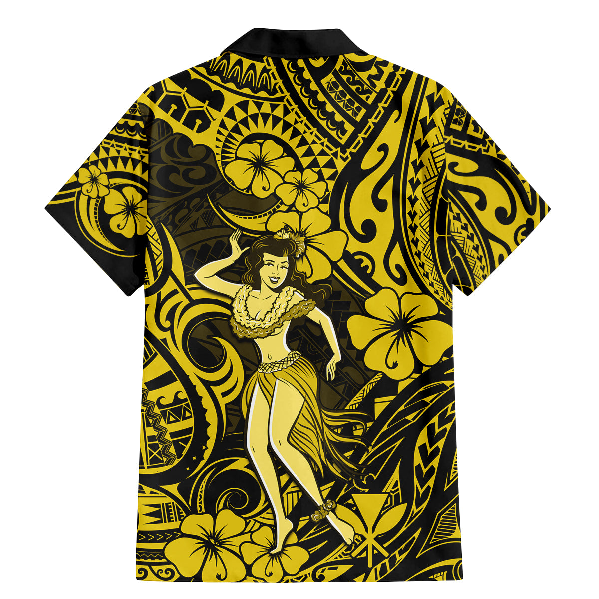 Hawaii Hula Girl Family Matching Mermaid Dress and Hawaiian Shirt Hibiscus Hawaii Tribal Tattoo Yellow Version - Wonder Print Shop