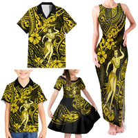Hawaii Hula Girl Family Matching Tank Maxi Dress and Hawaiian Shirt Hibiscus Hawaii Tribal Tattoo Yellow Version - Wonder Print Shop