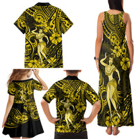 Hawaii Hula Girl Family Matching Tank Maxi Dress and Hawaiian Shirt Hibiscus Hawaii Tribal Tattoo Yellow Version - Wonder Print Shop