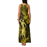 Hawaii Hula Girl Family Matching Tank Maxi Dress and Hawaiian Shirt Hibiscus Hawaii Tribal Tattoo Yellow Version - Wonder Print Shop