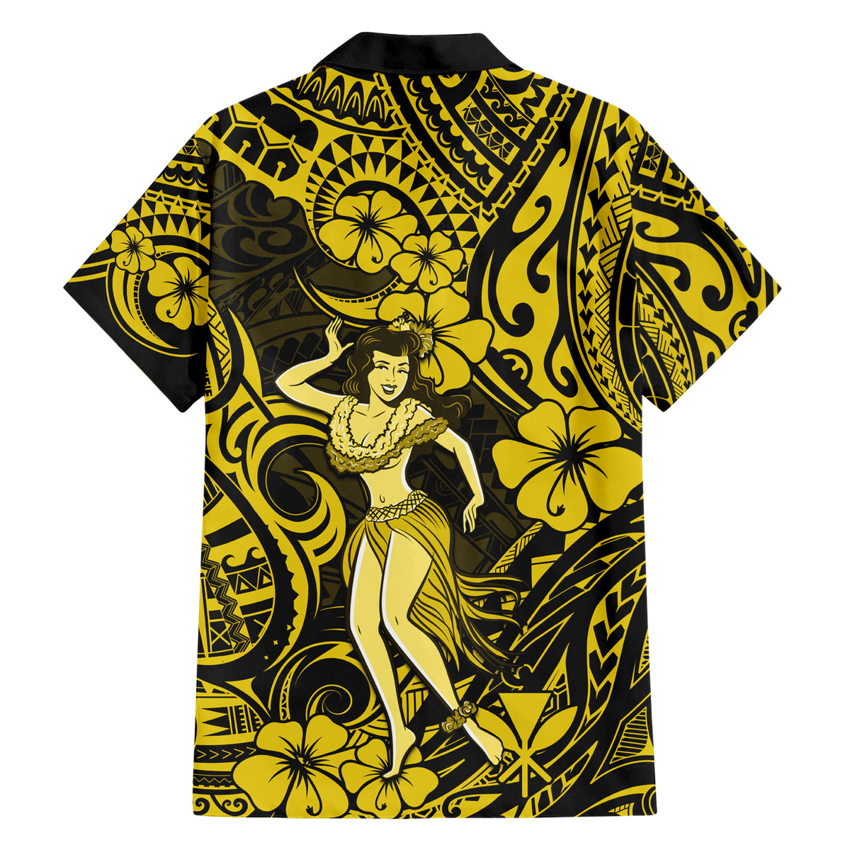 Hawaii Hula Girl Hawaiian Shirt Hibiscus Hawaii Tribal Tattoo Yellow Version - Wonder Print Shop