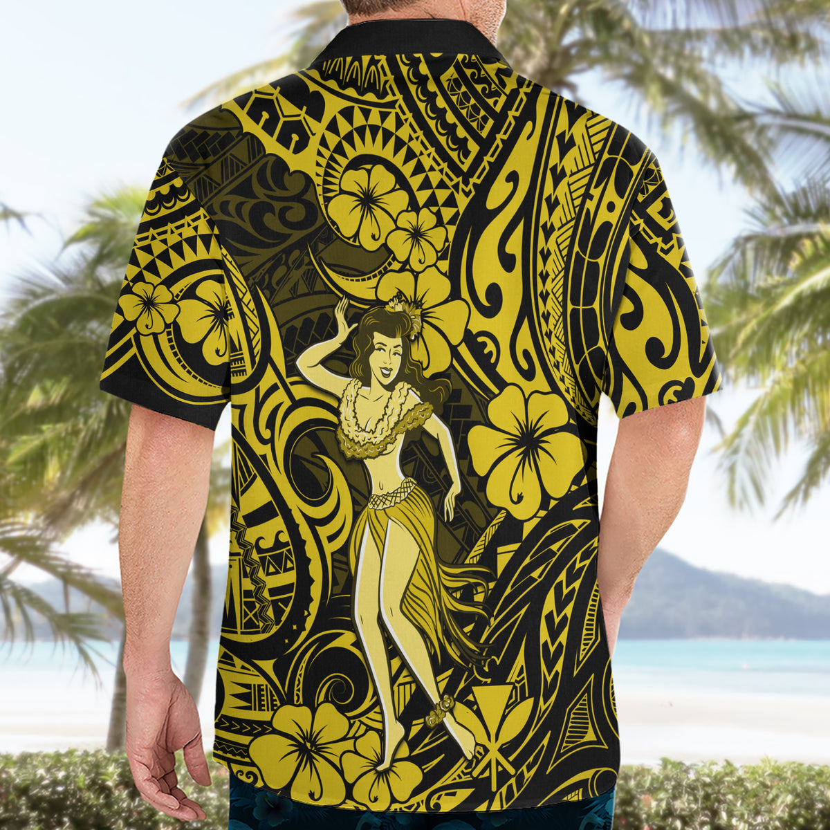 Hawaii Hula Girl Hawaiian Shirt Hibiscus Hawaii Tribal Tattoo Yellow Version - Wonder Print Shop