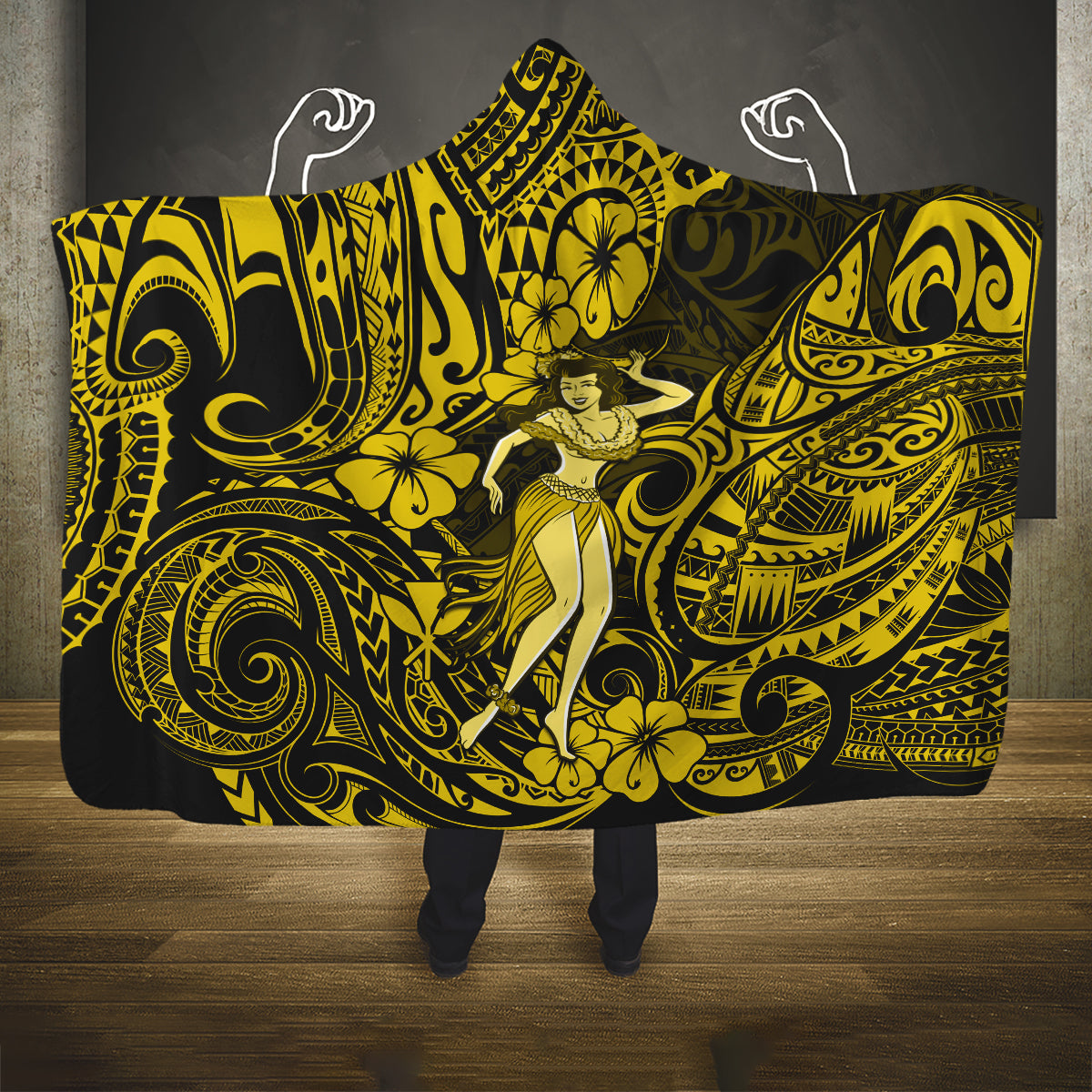 hawaii-hula-girl-hooded-blanket-hibiscus-hawaii-tribal-tattoo-yellow-version