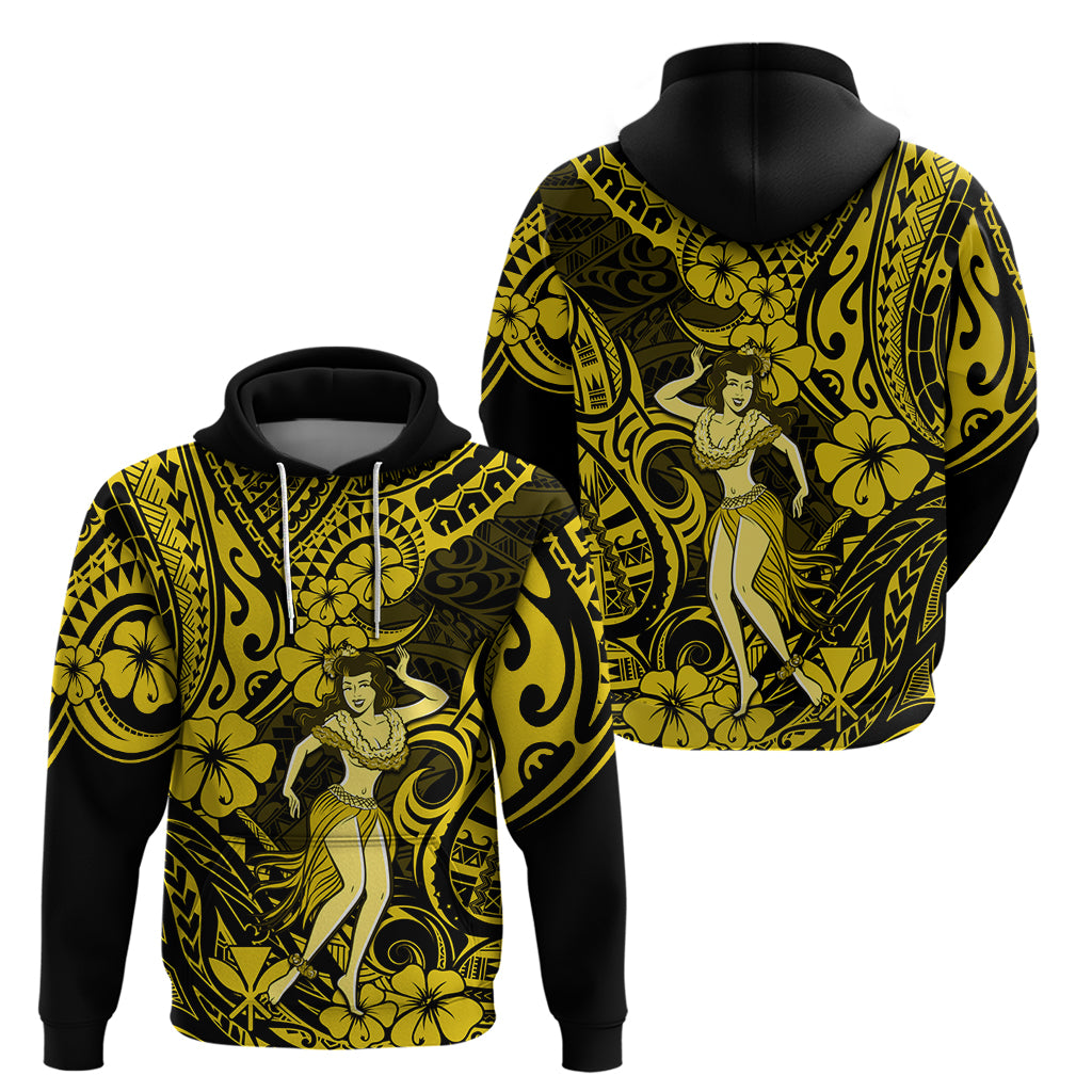 Hawaii Hula Girl Hoodie Hibiscus Hawaii Tribal Tattoo Yellow Version - Wonder Print Shop