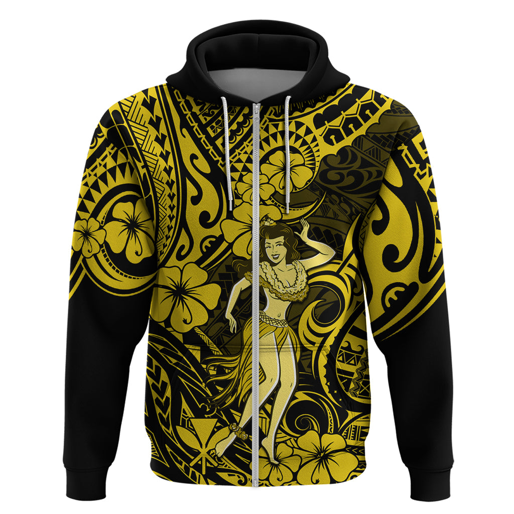Hawaii Hula Girl Hoodie Hibiscus Hawaii Tribal Tattoo Yellow Version - Wonder Print Shop