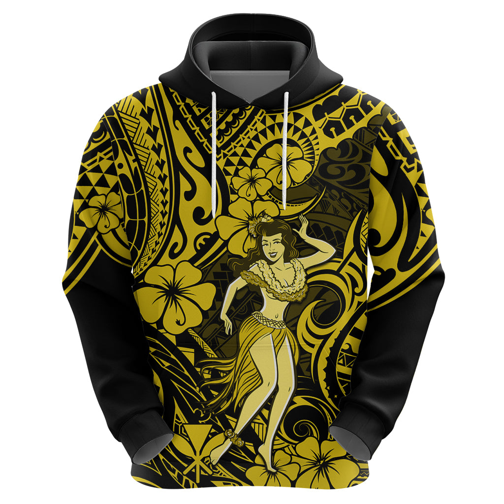 Hawaii Hula Girl Hoodie Hibiscus Hawaii Tribal Tattoo Yellow Version - Wonder Print Shop