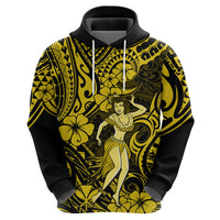 Hawaii Hula Girl Hoodie Hibiscus Hawaii Tribal Tattoo Yellow Version - Wonder Print Shop