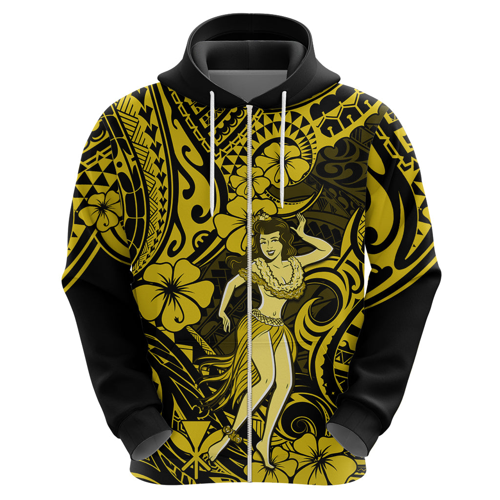 Hawaii Hula Girl Hoodie Hibiscus Hawaii Tribal Tattoo Yellow Version - Wonder Print Shop