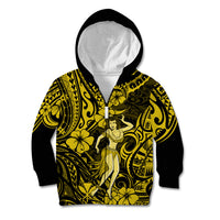 Hawaii Hula Girl Kid Hoodie Hibiscus Hawaii Tribal Tattoo Yellow Version - Wonder Print Shop
