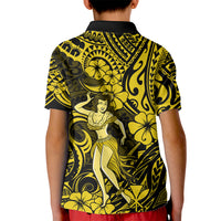 Hawaii Hula Girl Kid Polo Shirt Hibiscus Hawaii Tribal Tattoo Yellow Version - Wonder Print Shop