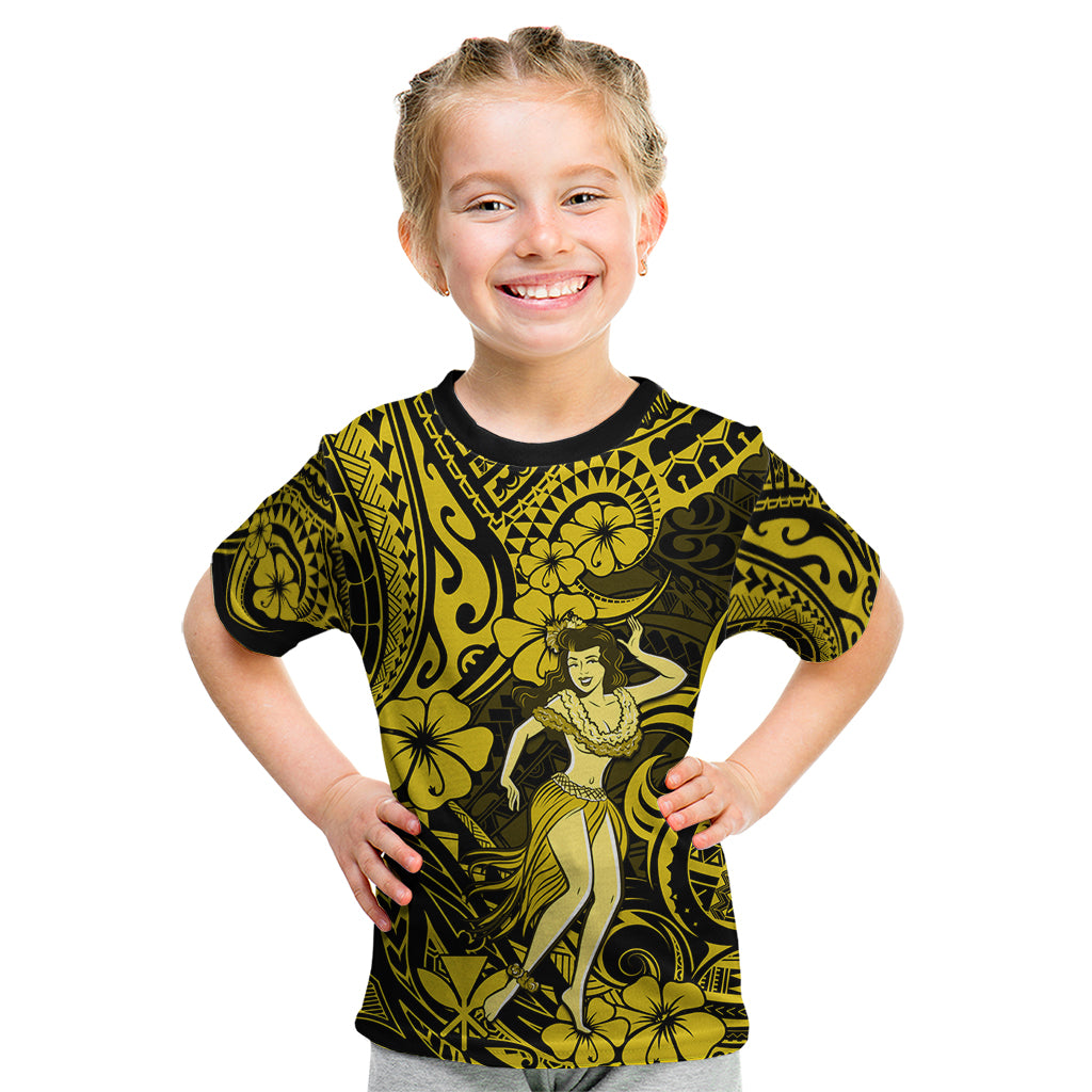 Hawaii Hula Girl Kid T Shirt Hibiscus Hawaii Tribal Tattoo Yellow Version - Wonder Print Shop