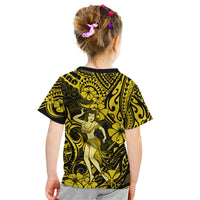 Hawaii Hula Girl Kid T Shirt Hibiscus Hawaii Tribal Tattoo Yellow Version - Wonder Print Shop